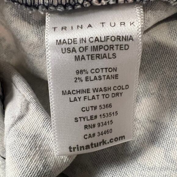 Trina Turk Cotton Flat Front Palm Tree Ankle Pants Navy/Peach/White Size 10 - Picture 7 of 9